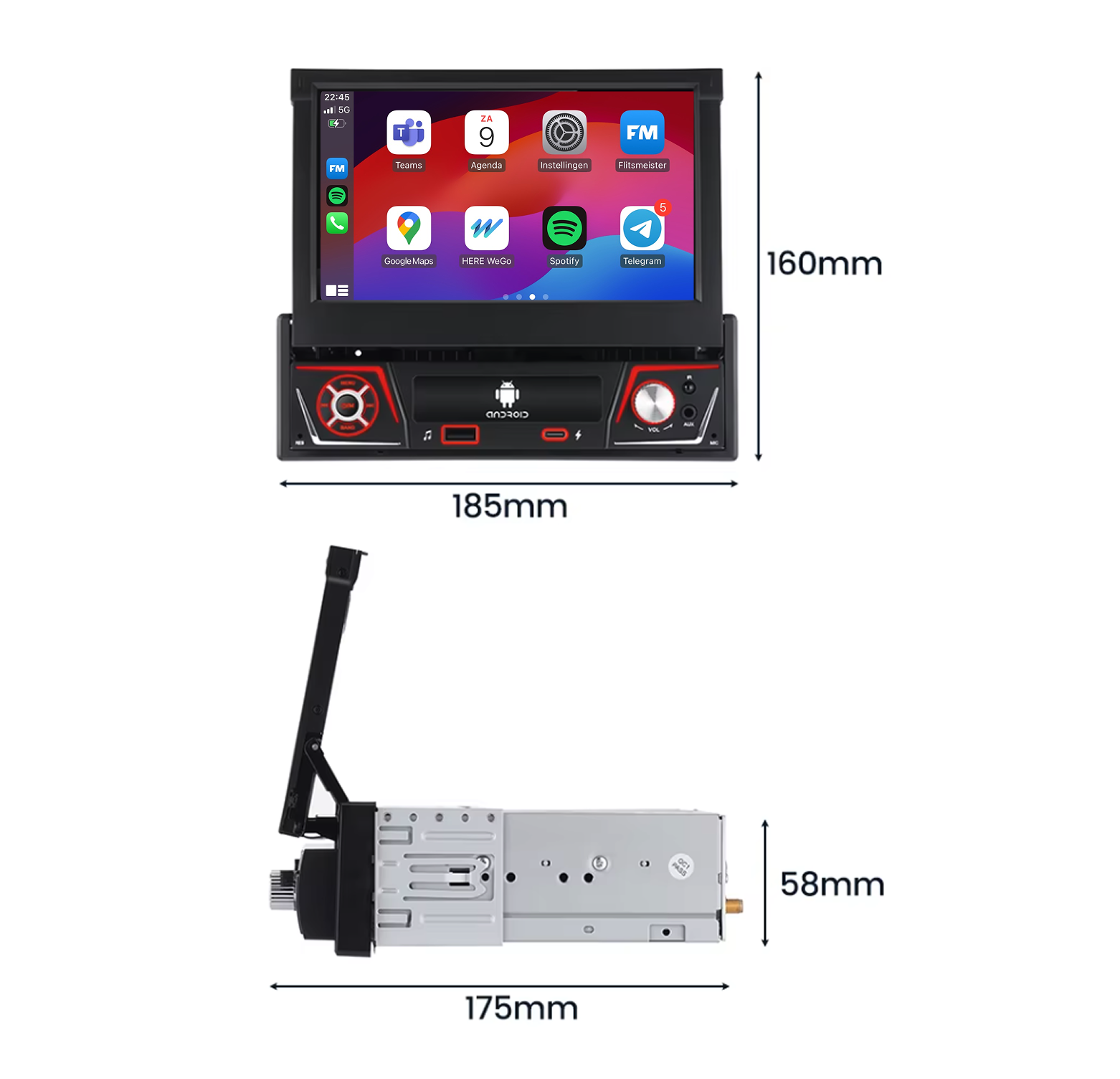 1 din uitklapbare CarPlay systeem | Universeel | CarPlay & Android Auto