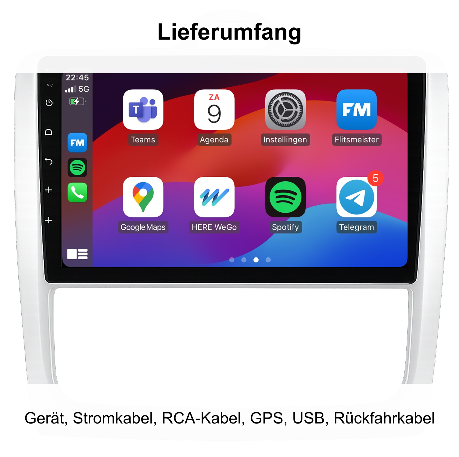 [de] Lieferumfang | Gerät, Stromkabel, RCA-Kabel, GPS, USB, Rückfahrkabel