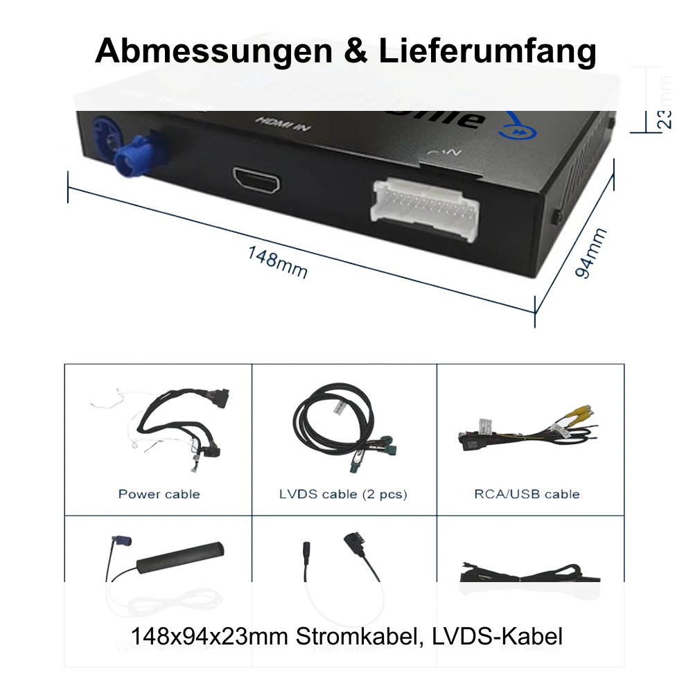 [de] Abmessungen & Lieferumfang | 148x94x23mm Stromkabel, LVDS-Kabel