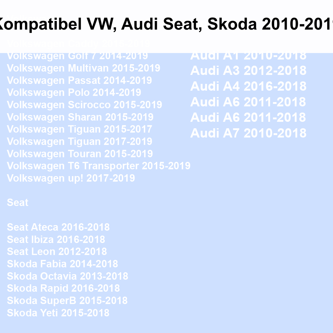 [de] Kompatibel VW, Audi Seat, Skoda 2010-2019